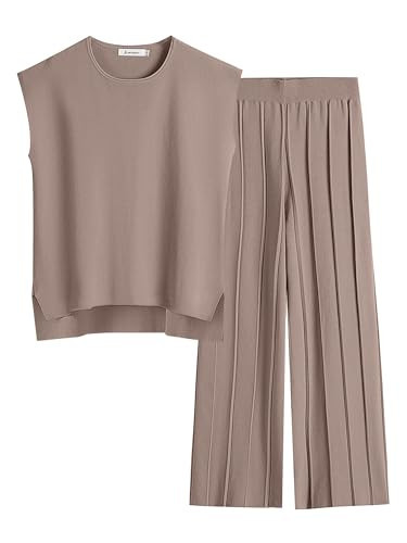 ANRABESS Women 2 Piece Lounge Sets Summer Casual Knit Sweater Vest Pant Set Beach Vacation Clothes 2026 Airport Outfits Brown Medium | Amazon (US)