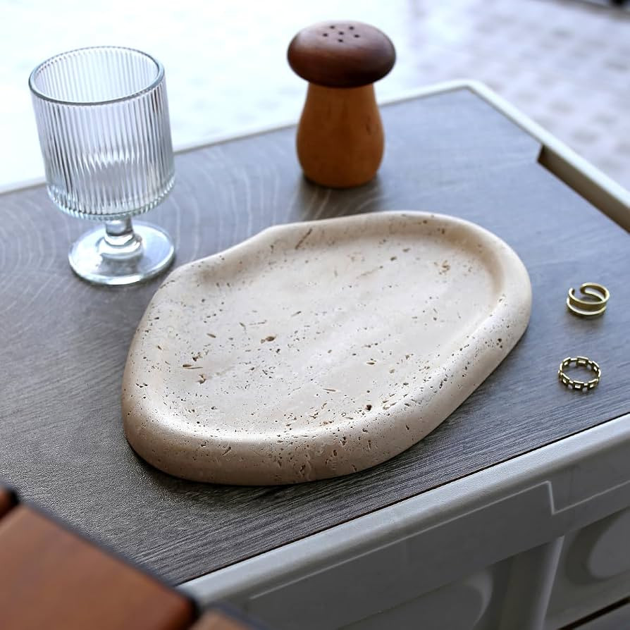Marble Tray for Jewelry, Food and Daily Items, Irregular Stone Sculpture, Suitable for Home Decor... | Amazon (US)
