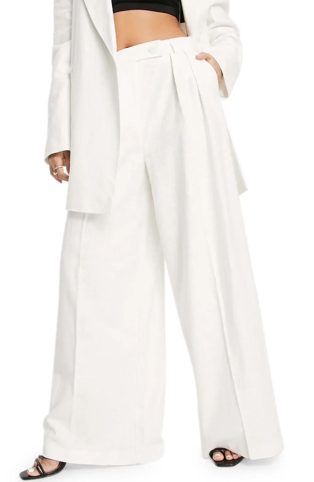 Topshop Wide Leg Linen Pants, Size 10 Us (Fits Like 10-12) in White at Nordstrom | Nordstrom Canada