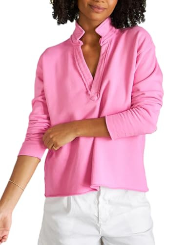 Zontroldy Women's Casual V Neck Pullover Sweatshirt Long Sleeve Solid Color/Stripe Polo Collared ... | Amazon (US)