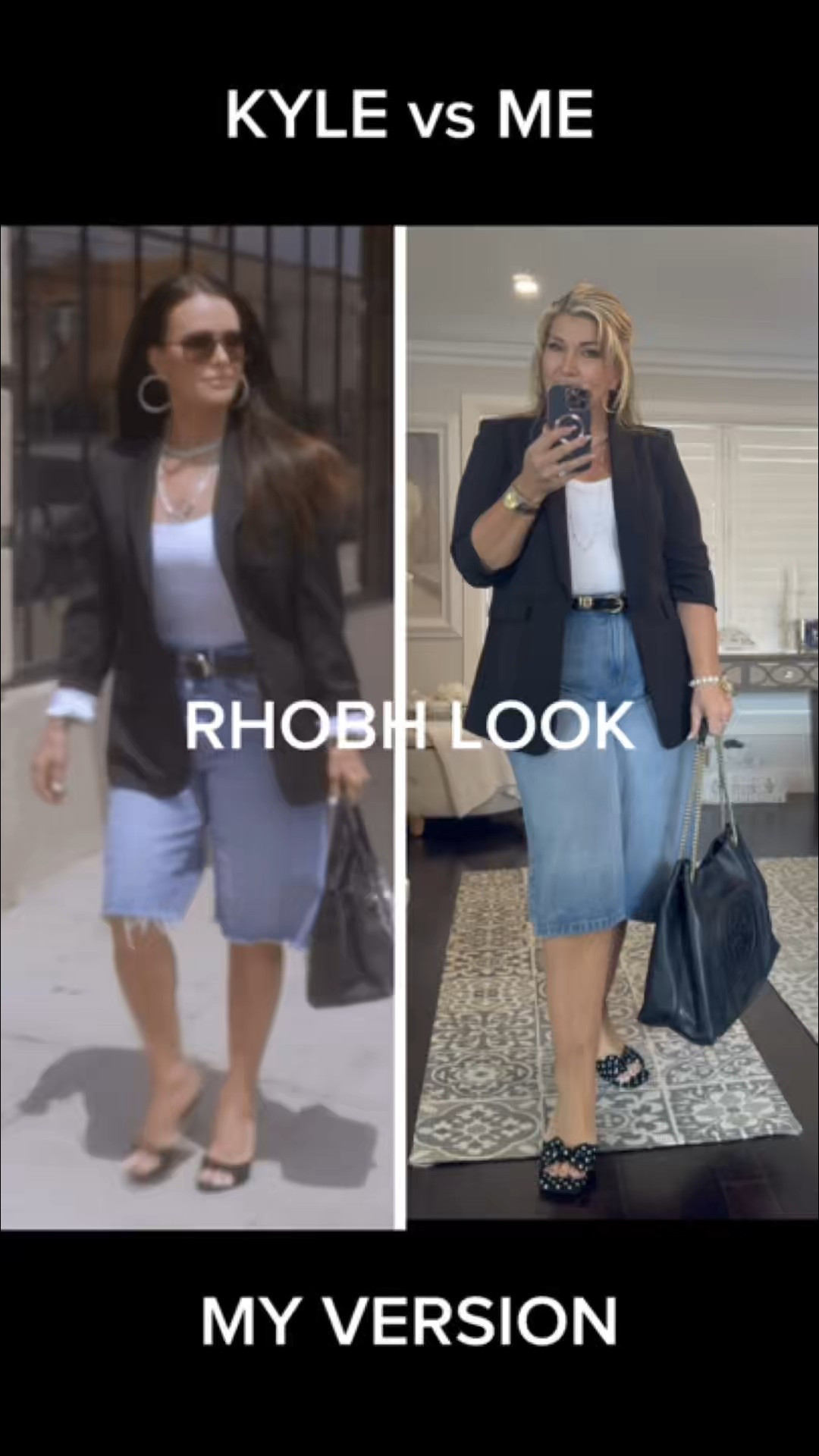 Spotted this on Kyle and had to recreate it… would you wear this? Give me a 👍 or 👎 in the comments.
You'll find these denim Bermuda shorts & tank at Kmart Australia unfortunately there's no link available here as they haven't joined this platform yet. 
All the other components of my outfit are listed below with links 👇👇👇👇👇👇👇👇👇👇￼
What works in this outfit:
✔ Longer denim shorts balance proportions and feel modern
✔ Structured blazer instantly elevates casual denim
✔ Belt defines waist and adds polish
✔ Kitten heel mules keep it chic but still comfortable
✔ Layered gold + pearls soften the tailoring
✔ Oversized bag adds a trend-forward finish


#LTKover50style #LTKplussize #LTKaustralia