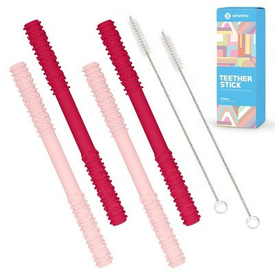 Sperric Baby Hollow Teething Tubes - Soft Silicone Teether Sticks for Infant | BPA Free Teething Straws with Cleaning Brushes | Target