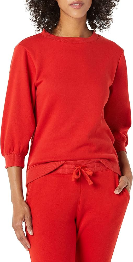 Amazon Essentials Women's French Terry Fleece Crewneck Sweatshirt with Sleeve Detail, Three Quart... | Amazon (US)