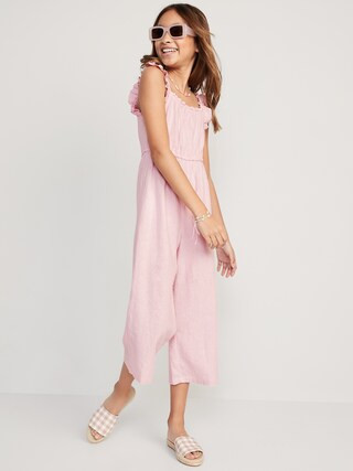 Ruffle-Trim Linen-Blend Jumpsuit for Girls | Old Navy (US)
