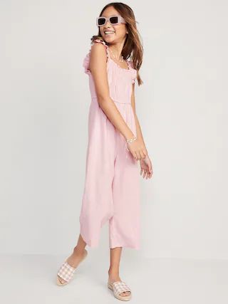 Ruffle-Trim Linen-Blend Jumpsuit for Girls | Old Navy (US)