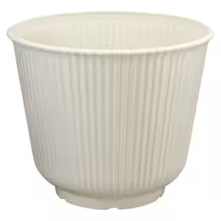 18 in. Tierney Polished White Ribbed Resin Planter (18 in. D x 14.5 in. H) | The Home Depot