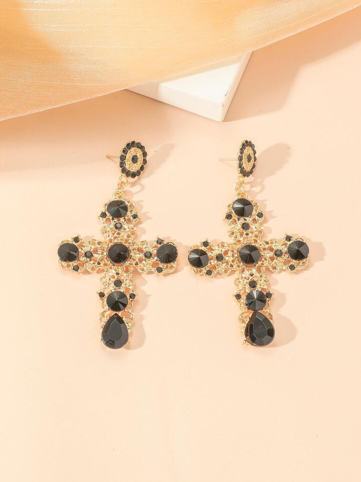 1pair Rhinestone Cross Drop Earrings | SHEIN