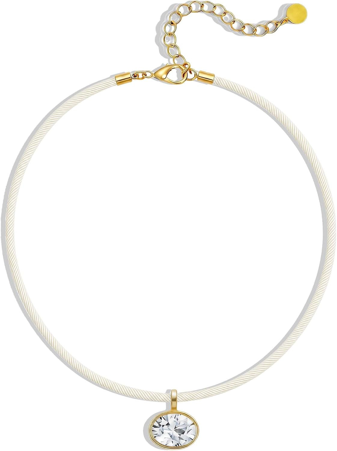 Cord Necklace for Women, Rope with Oval CZ Charm | Amazon (US)