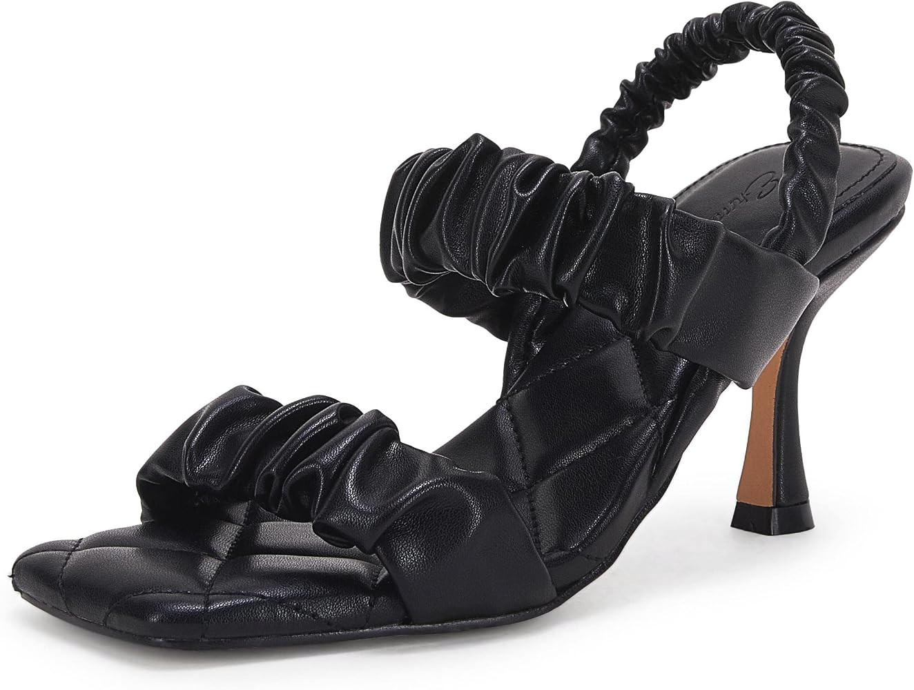 Womens Square Open Toe Heels Sandals Ruched Faux Leather Stiletto Slingback Two Strap Slip On Sandal | Amazon (US)