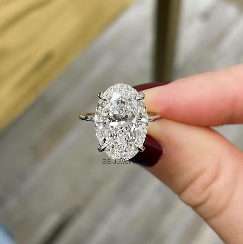 5.81CT Oval Cut Colorless Moissanite Engagement Ring, Oval Solitaire Ring, Hidden Halo Wedding Ri... | Etsy (US)