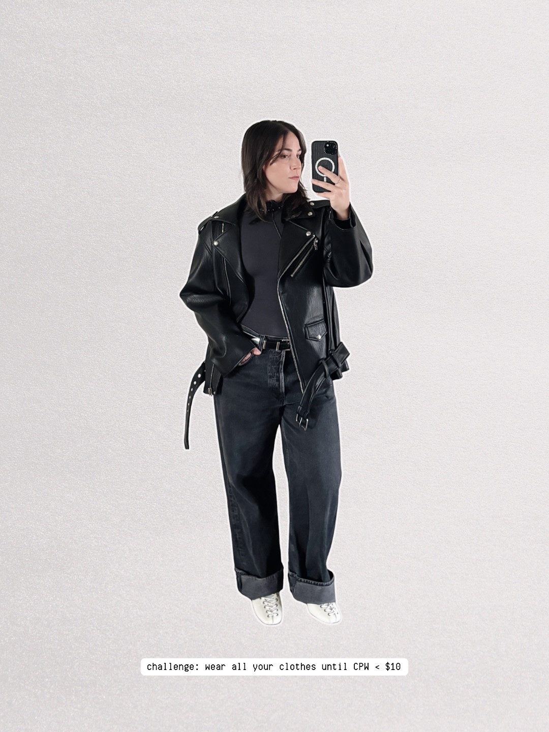 Day 2 of the Cost Per Wear Challenge 🧾 Wearing my closet until every piece is <$10 per wear.

Want to join me? I’m tracking everything in @myindyx →

jacket @blanknycjeans
top @thelinebyk
denim @agolde
shoes @ganni
belt @celine 
earrings @mejuri 
bag @alexanderwangny 
necklace handmade