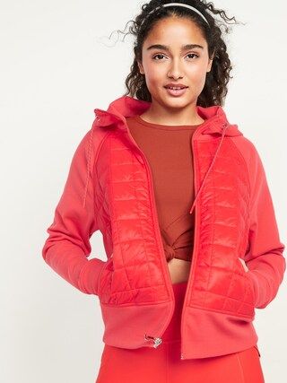 Dynamic Fleece Quilted Hybrid Zip Hooded Jacket for Women | Old Navy (US)