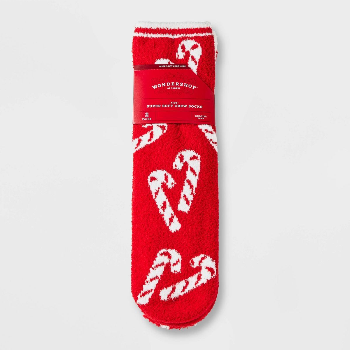 Kids' 2pk Candy Cane 'Merry and Bright' Cozy Crew Socks with Gift Card Holder - Wondershop™ Red... | Target