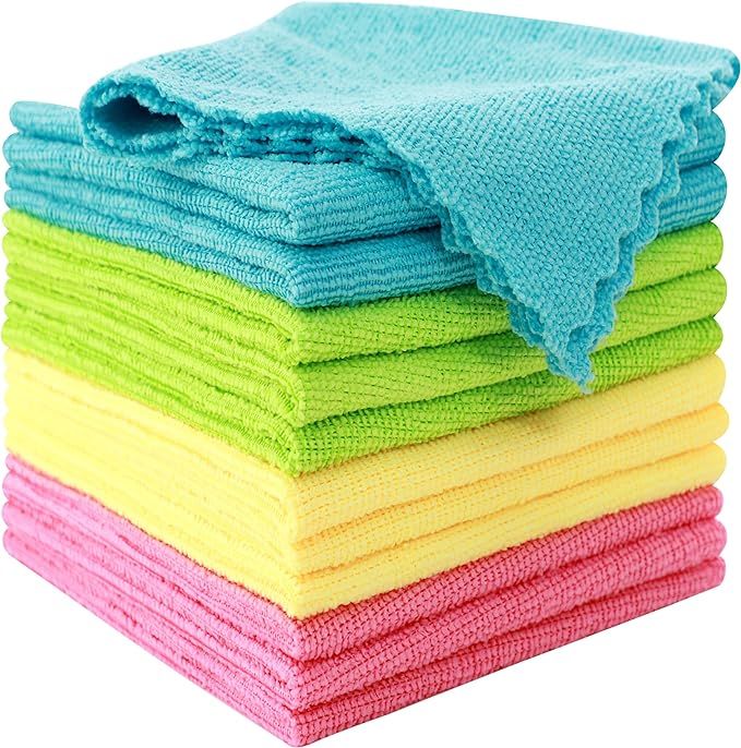 MOONQUEEN 12 Pack Microfiber Cleaning Cloth - Reusable Cleaning Rag, Fast Drying Cleaning Towels,... | Amazon (US)