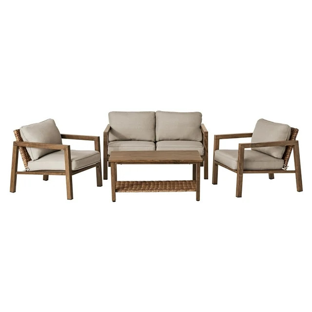 Better Homes & Gardens Willow Springs 4-Piece Wicker Outdoor Conversation Set with Cushions, Brow... | Walmart (US)