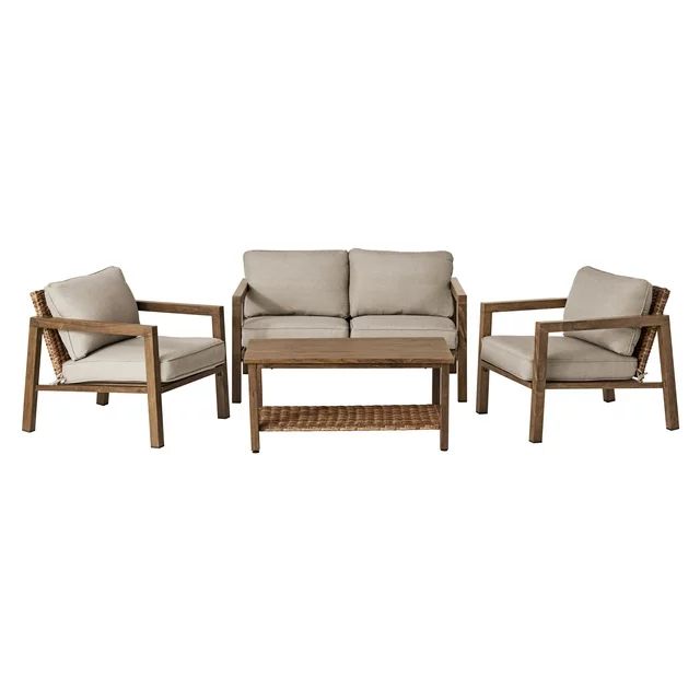 Better Homes & Gardens Willow Springs 4-Piece Wicker Outdoor Conversation Set with Cushions, Brow... | Walmart (US)