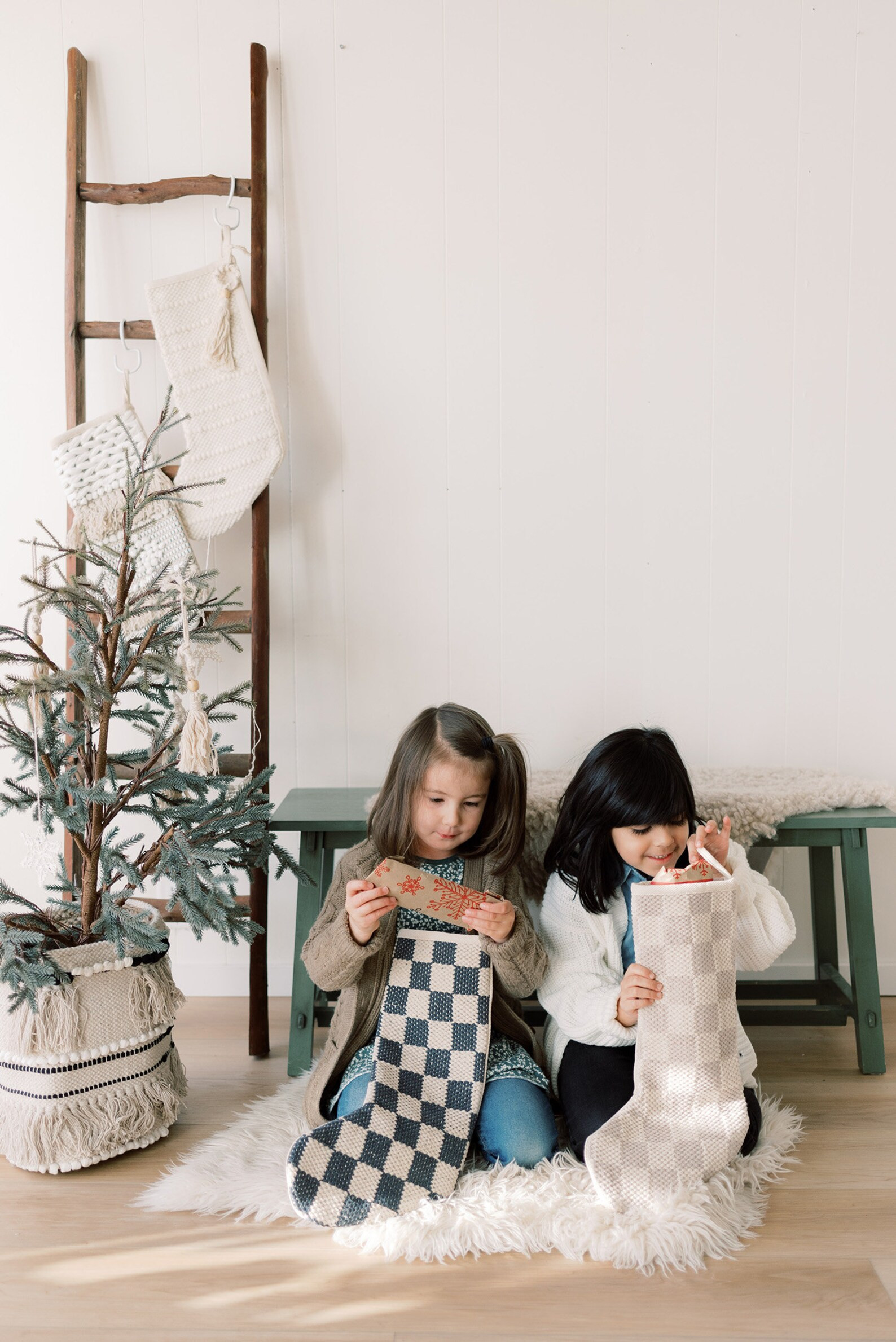 Grey Checkered Bohemian Christmas Stocking Retro Christmas - Etsy Canada | Etsy (CAD)
