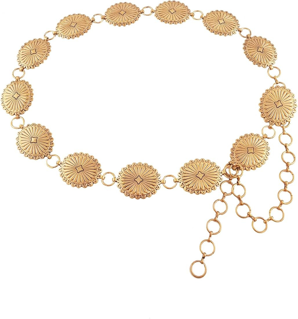 TOPACC Western Metal Concho Belt for Women Cowgirl Chain Belts for Dresses Jeans Country Concert ... | Amazon (US)