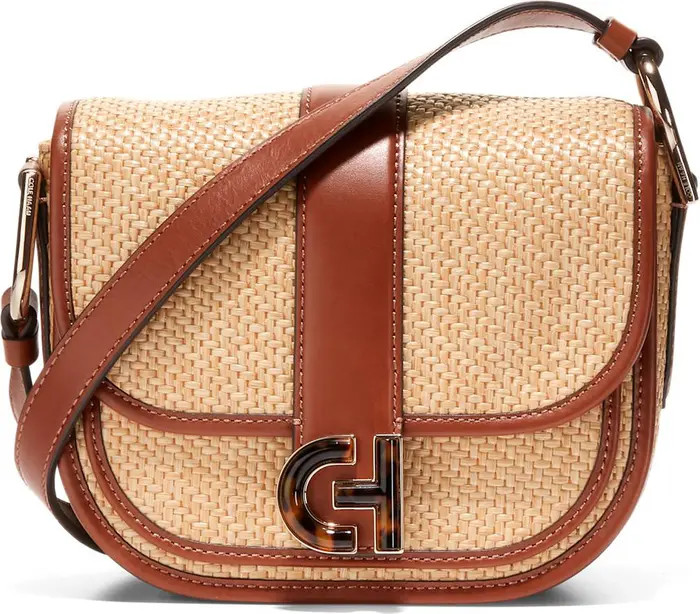 Mini Essentials Straw & Leather Saddle Bag | Nordstrom
