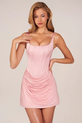 Lace-Up Draped Mini Dress in Blush Pink | Oh Polly