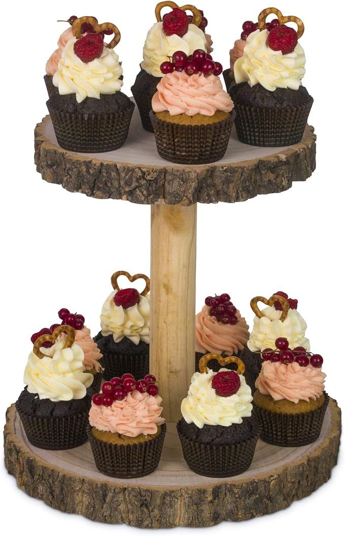 Hearthford Rustic Cupcake Stand Wood - Cake Stand, Wooden Cupcake Tower & Cheese Serving Board | ... | Amazon (US)