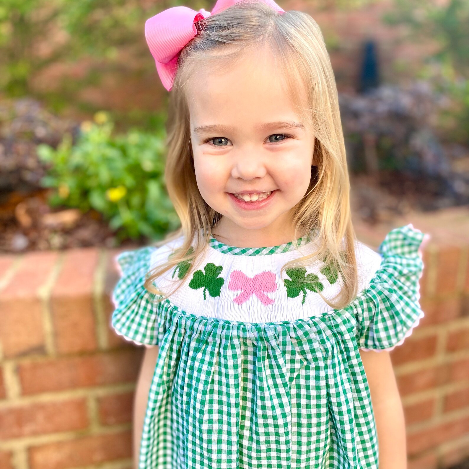 Shamrock Smocked Romper in Gingham - St. Patrick's Day 474 B - Etsy | Etsy (US)