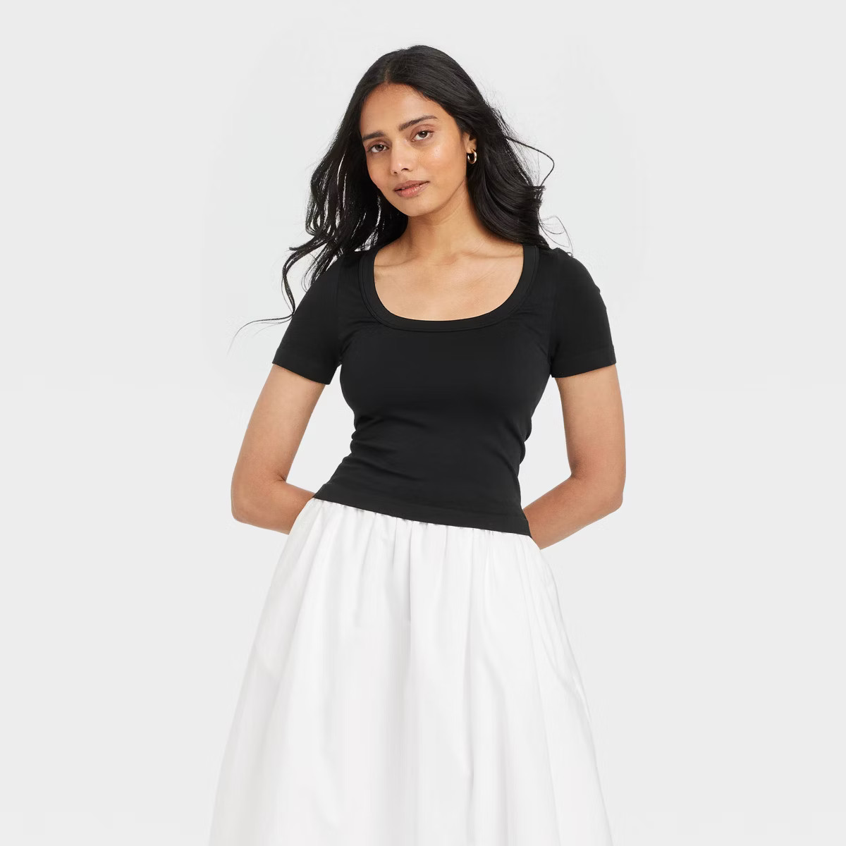 Women's Slim Fit Seamless Short Sleeve Square Neck Baby T-Shirt - A New Day™ | Target