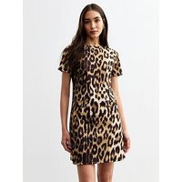 New Look Short Sleeve Leopard Mini Dress - Print | Very (UK)