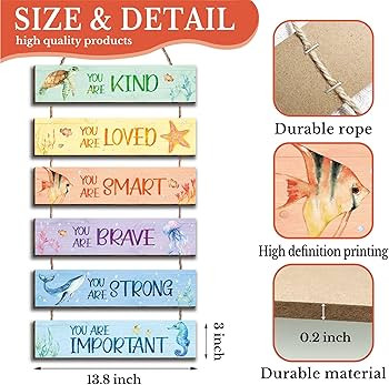 6 Pieces Ocean Decor Kids Room Decor, Watercolor Ocean Inspirational Wall Art Decor for Teens Chi... | Amazon (US)