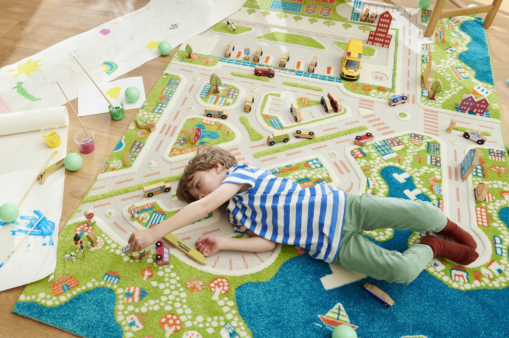 IVI Mini City Thick 3D Kids Play Mat Rug, 71" L x 53" W, Non-Toxic, Stain Resistant, Educational Montessori Activity Toys for Kids | Amazon (US)