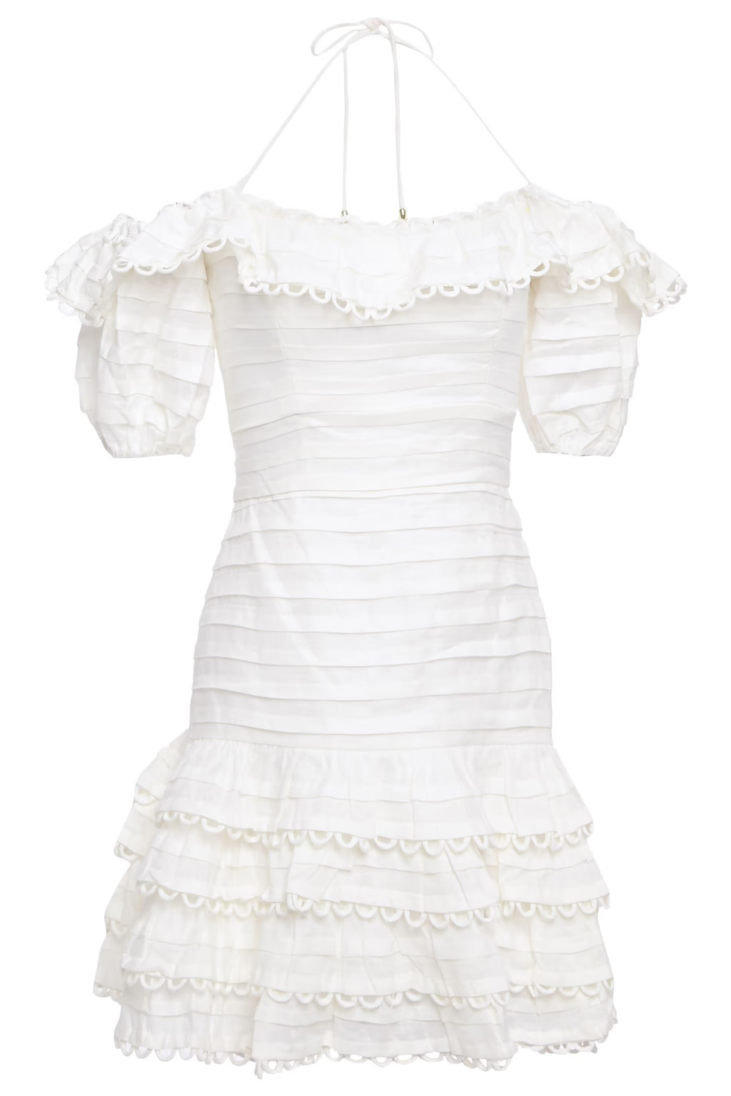 Allia Pintuck off-the-shoulder ruffled linen mini dress | The Outnet (US and CA)