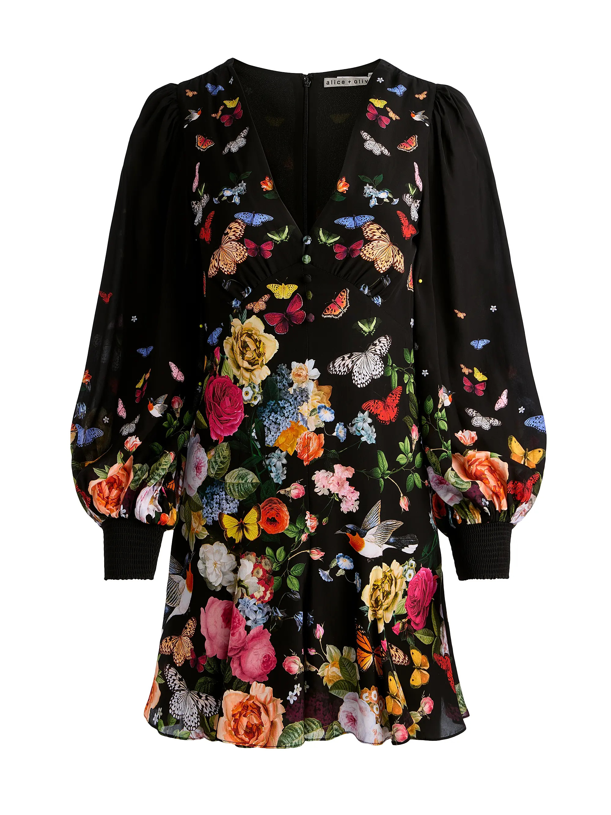 ALICE + OLIVIA Irene Floral Butterfly Empire Waist Minidress | Saks Fifth Avenue | Saks Fifth Avenue
