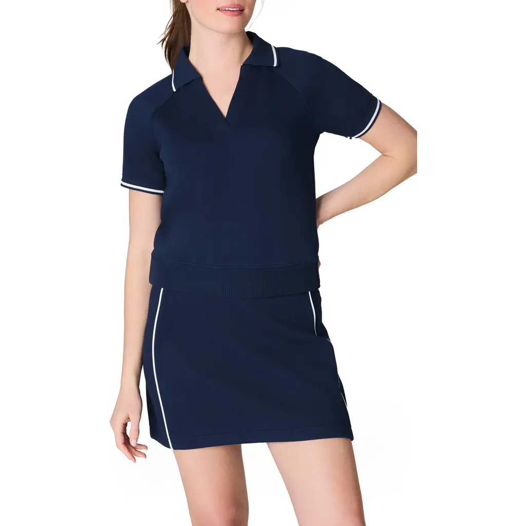SPANX® AirEssentials Pique Polo Shirt in Timeless Navy at Nordstrom, Size Small | Nordstrom