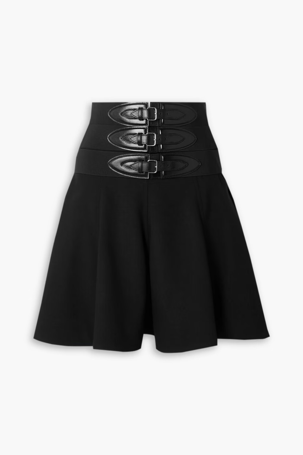 Belted leather-trimmed stretch-wool mini skirt | The Outnet (US and CA)