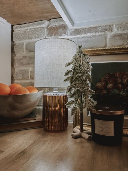 Kitchen Vintage Modern Organic Neutral Vibes | lamp | books | Christmas tree | fruit bowl | candle | frame | art