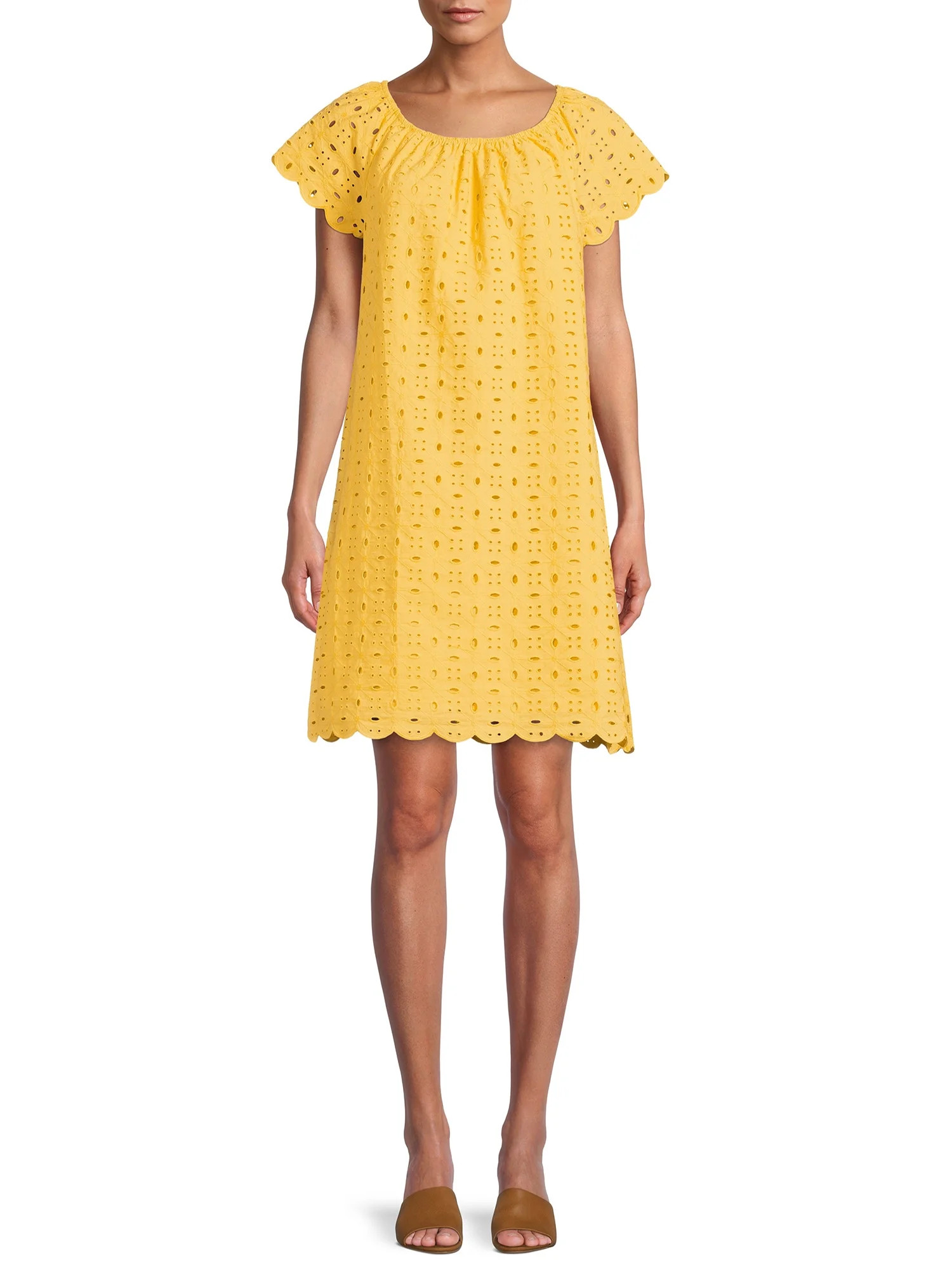 Time and Tru Women's Eyelet Dress with Short Sleeves | Walmart (US)