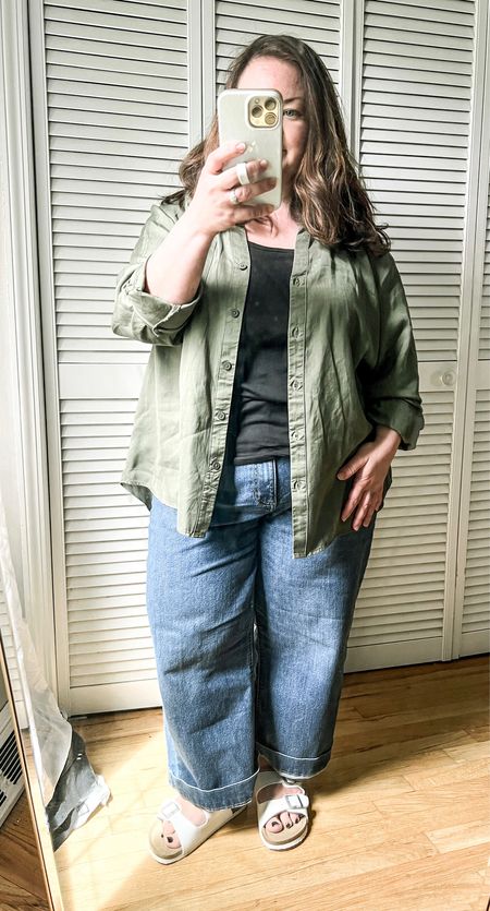 Lee wide legged cropped jeans and button down shirt casual outfit of the day 

#LTKcurves #LTKFind #LTKunder100