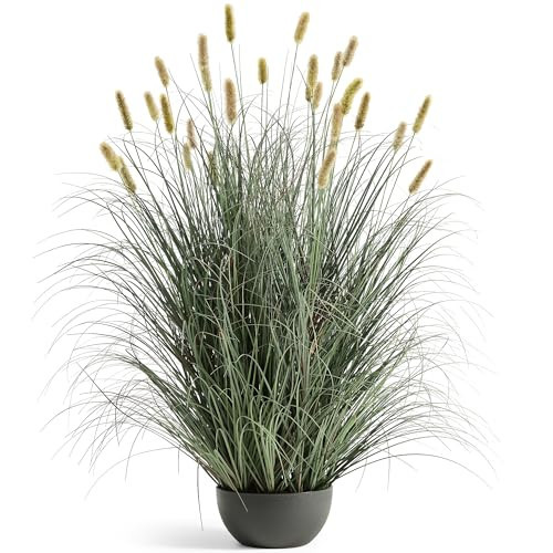 FloraFairy 4ft Onion Grass, Artificial Plant and Greenery, Fake Floor Plants Indoor Outdoor, Potted Faux Green Bristlegrass with Yellow Spikes, Large Size Horsetail Reed Grass, House Decorative | Amazon (US)