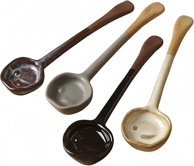 4-Pack - Ceramic Vintage Afternoon Tea, Coffee Whisk, Handmade Spoon, Long-Handle Coffee Scoop, t... | Amazon (US)