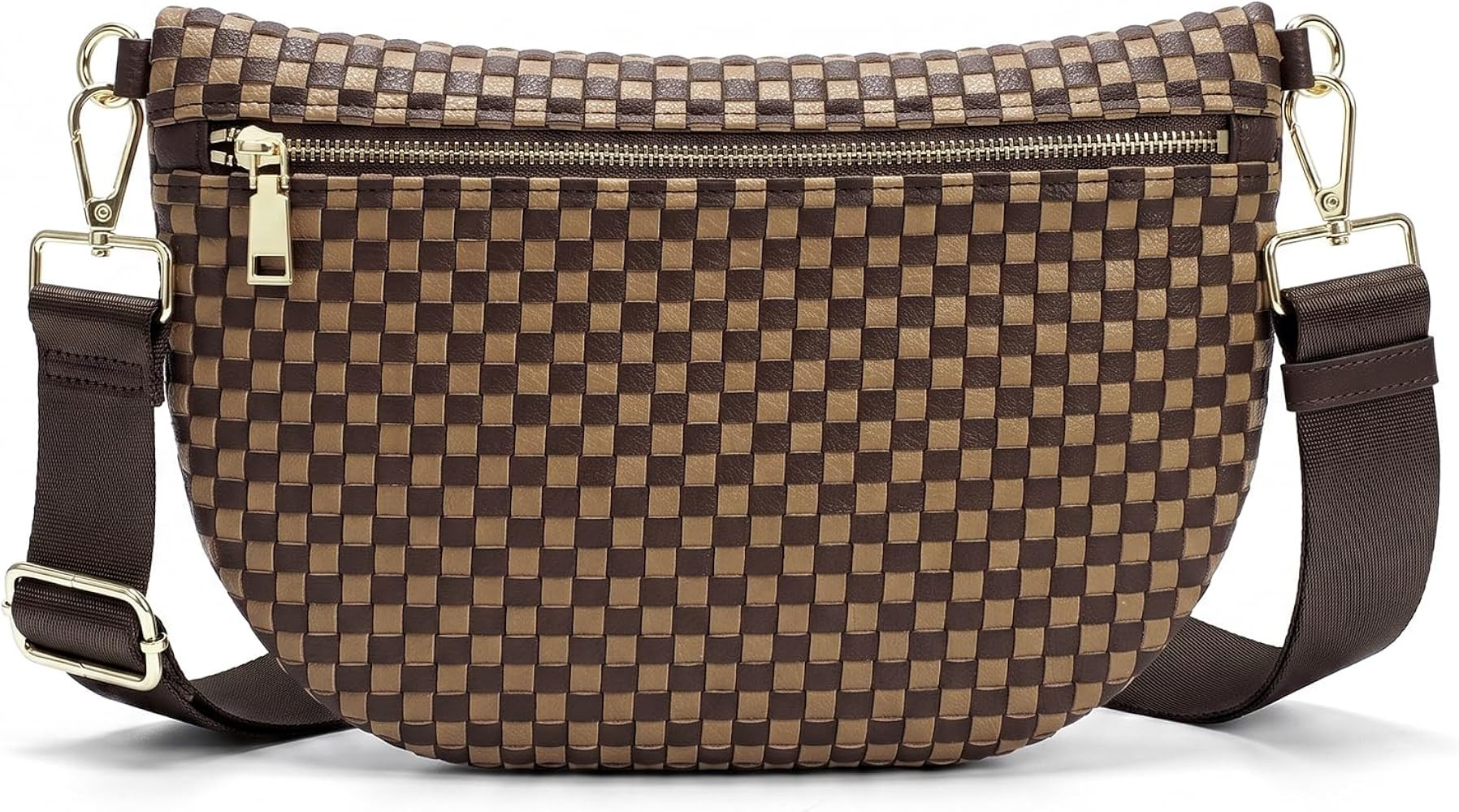 Woven Crossbody Bags For Women Checkered Bum Bag Women's Waist Pack Sling Purse with Wide Strap f... | Amazon (US)