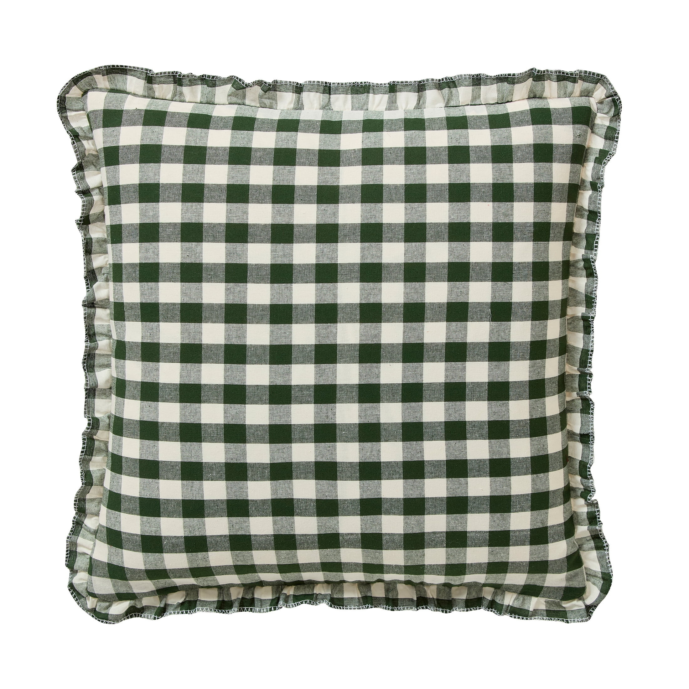 My Texas House 18" x 18" Green Gingham Ruffle Decorative Pillow Cover | Walmart (US)