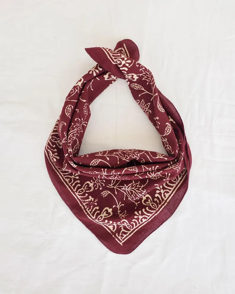 Hand Block Printed Organic Cotton Bandana & Maroon Floral Scarf, | Etsy (Global)