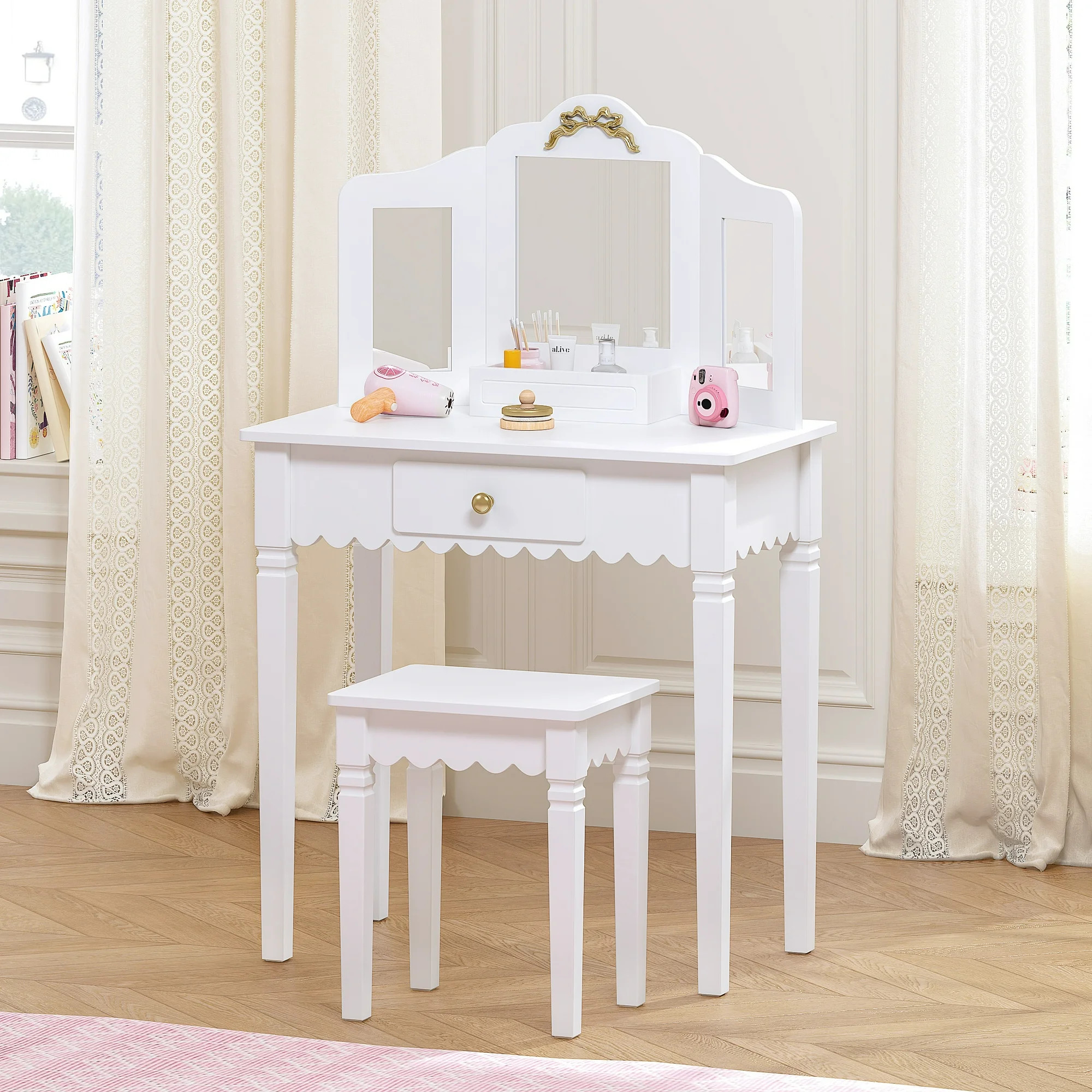 STAROUS Kids Vanity Set with Mirror and Stool, Kids Make Up Vanity Desk for Little Girls, Childre... | Walmart (US)