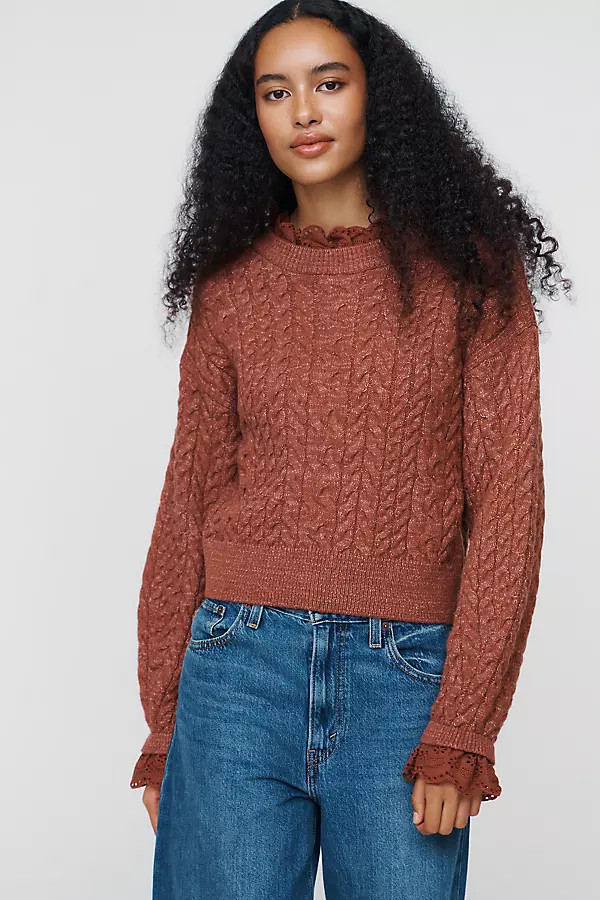 Cable Knit Ruffle Sweater | Anthropologie (US)