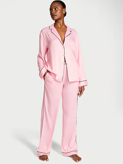 Satin Shine Stripe Long Pajama Set, Pink, Smallreg - Women's Sets - Victoria's Secret | Victoria's Secret (US / CA )