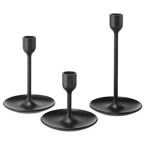 IKEA FULLTALIG Candlestick, set of 3 Powder Coating Black Aluminum Candlestick Holder for taper cand | Amazon (US)