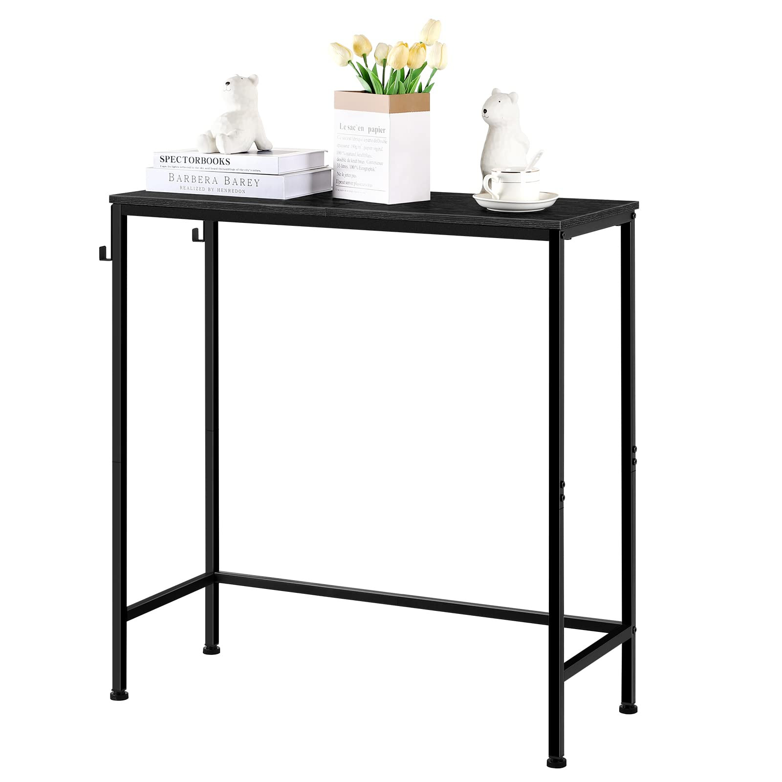 OYEAL Narrow Entryway Table Black Console Table with Shelf 31.5" Small Side Table with Metal Hook... | Amazon (US)