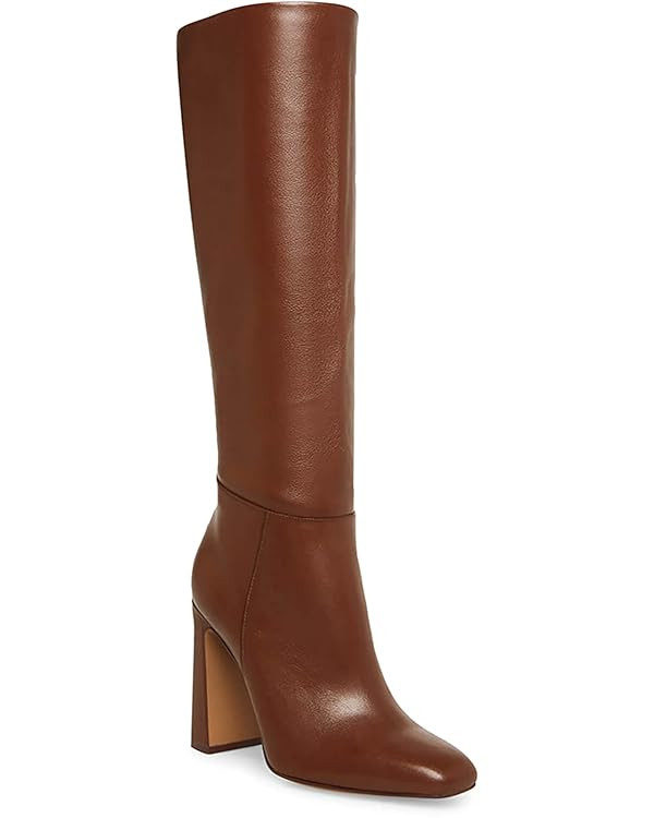 Coutgo Women's Chunky Heeled Knee High Boots Classic Leather Square Toe Zippered Tall Boot | Amazon (US)