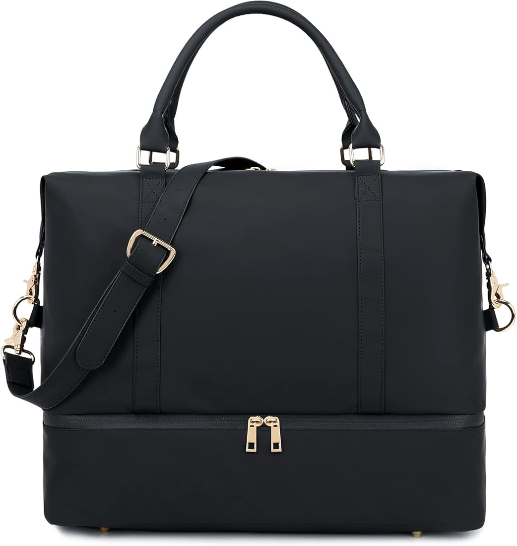 Womens Travel Weekend Bag Water Resistant Overnight Carry on Shoulder Duffel Beach Tote Bag (Blac... | Amazon (US)