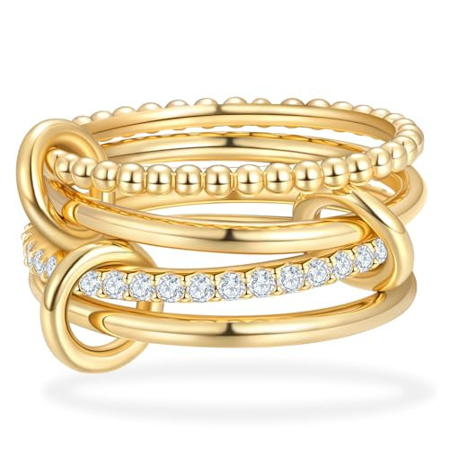 Kstyle 14K Gold Moissanite Spinelli Rings for Women 925 Sterling Silver Interlocked Stackable Ring Set(0.6cttw, D Color, VVS1 Clarity, 3EX Cut) Size 7 | Amazon (US)